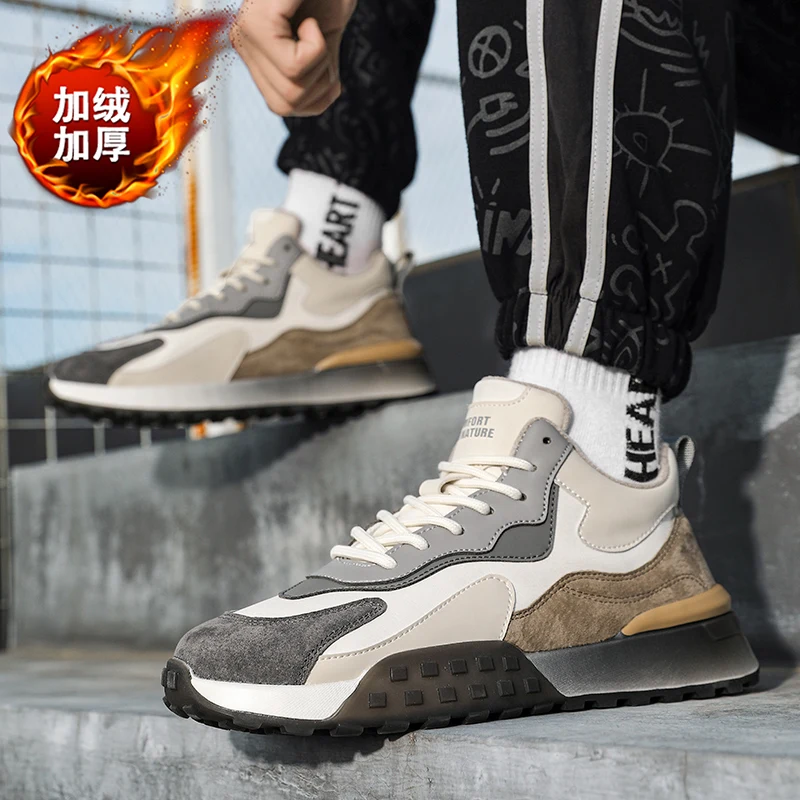 

2021 New Trend Mens Golf Shoes Anti Slip Inside Fur Leather Golf Shoes Winter Comfortable Soft Sole Golf Sneakers for Men