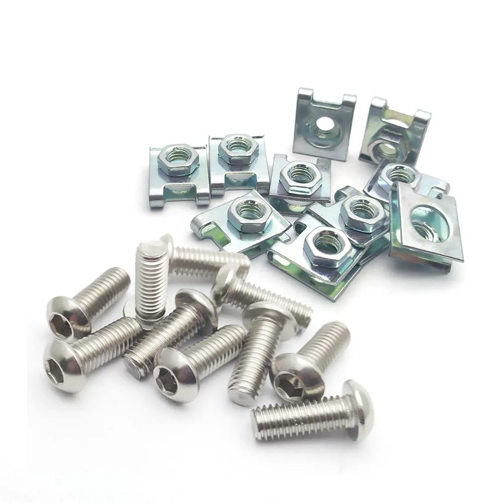 

10 Set Plastic Cover Silver Stainless Steel Screw Bolt and U Type Clips with Nut M6 6mm M6X16 M6x12 M6x20