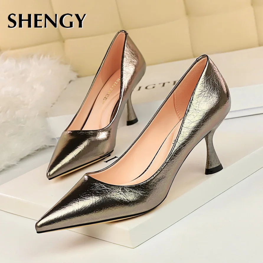 Женские блестящие туфли-лодочки из искусственной кожи Повседневные Вечерние