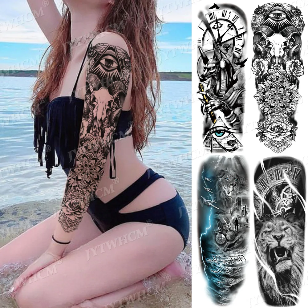 

Waterproof Temporary Full Arm Tattoo Sticker Greek Goddess Sheep King Angel Flash Tattoo Woman Body Art Fake Sleeve Tattoo Male