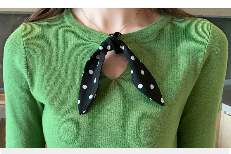 

Women's Sweater Pullover 2020 Autumn New Korean Style Round Neck Bow Hollow Knitted Sweater Green Women's Long Sleeve 690J