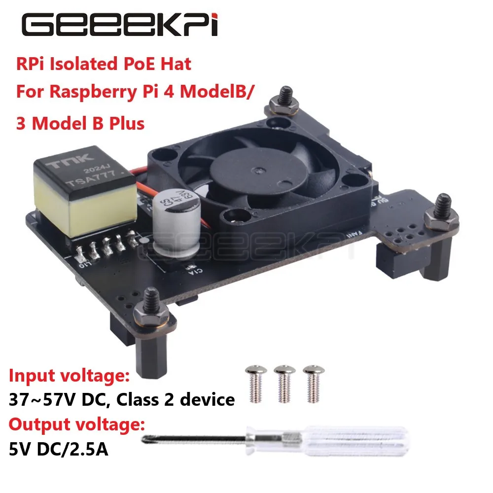 Плата расширения Raspberry Pi PoE HAT плата Power-Over-Ethernet IEEE 802.3af-2003 с изоляцией для 3B + / 4B -