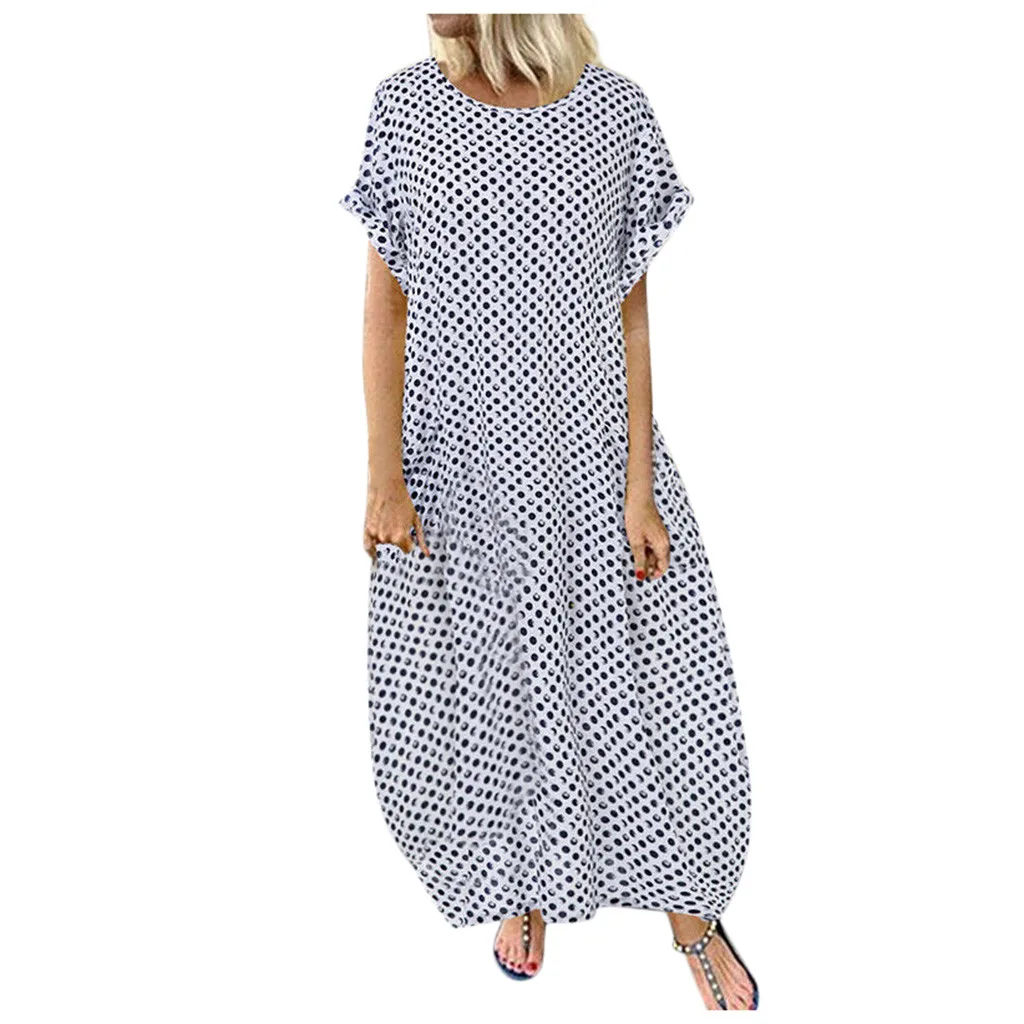 Женское богемное платье в горошек с коротким рукавом летний сарафан свободного