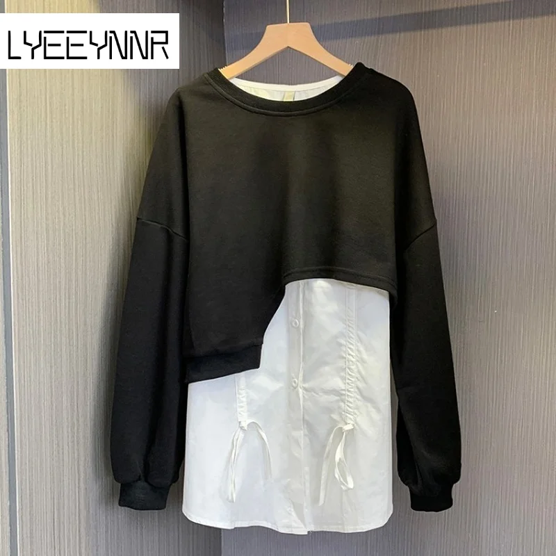 

Женский комплект из 2 предметов, рубашка с круглым вырезом и длинным рукавом, Асимметричный топ в стиле пэчворк, однотонная блузка без рукав...