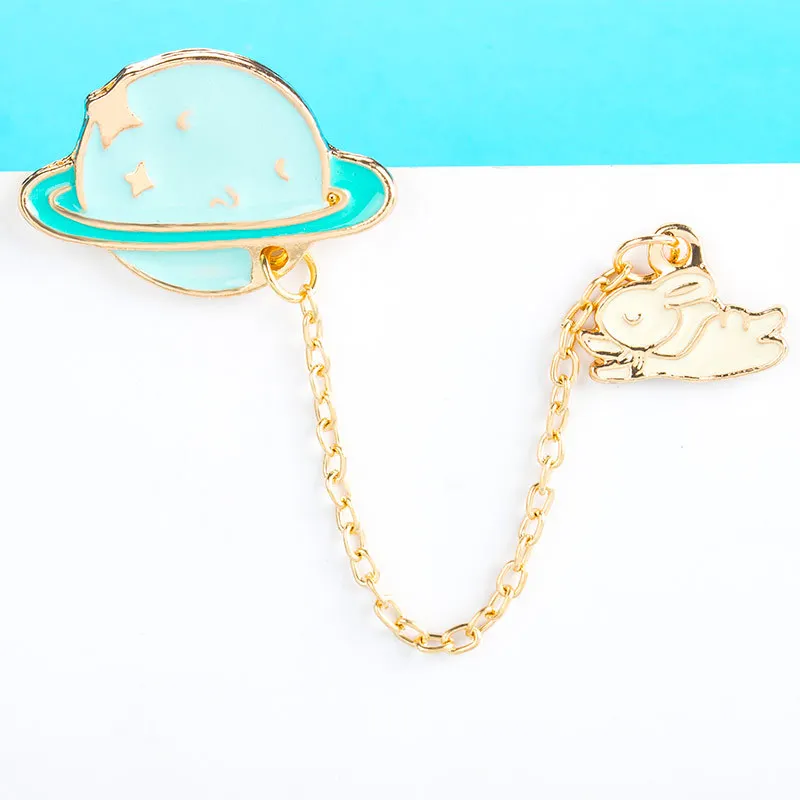 Креативная брошь с подвеской пара брошка в стиле модерн планета кролик астронавт