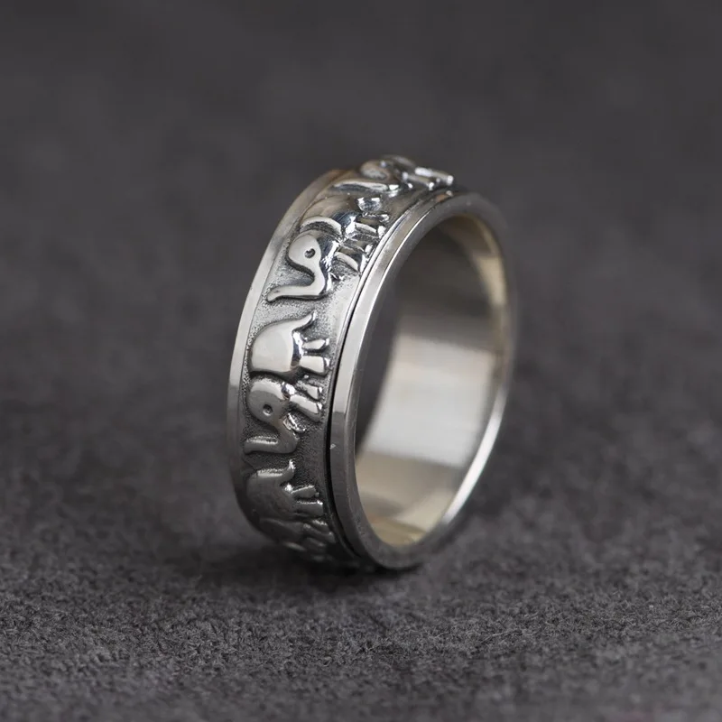 S925 Стерлинговое Серебро винтажное вращающееся серебряное кольцо в виде слона