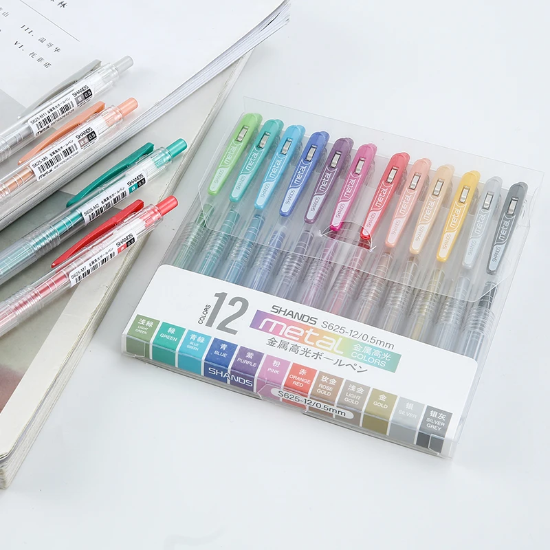 

12pcs Shiny Metallic Color Gel Pens Set for Highlighting Drawing Art Marker Metal Liner Highlighter Home DIY School A6780