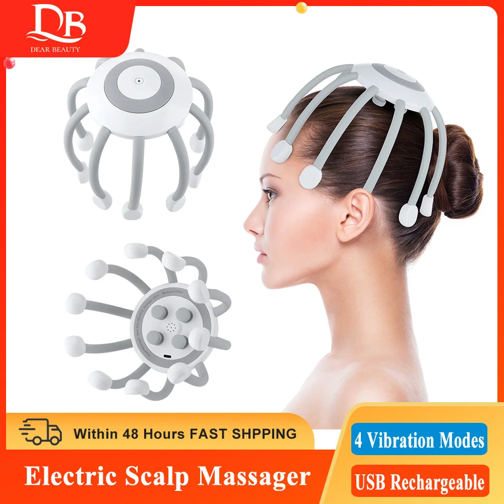 Electric Scalp Massager Head Scratcher Vibration Hand Free Auto Off Function for Scalp Relaxation Stress Relief Hair Stimulation