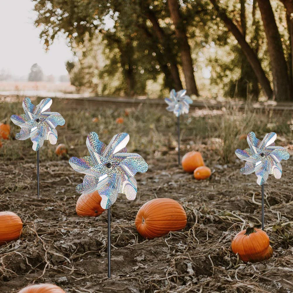 

7 Leaves Repeller Silver Pinwheels Reflective Sparkly Bird Deterrent Windmill Protect Garden Plant Flower Garden Lawn Decoration
