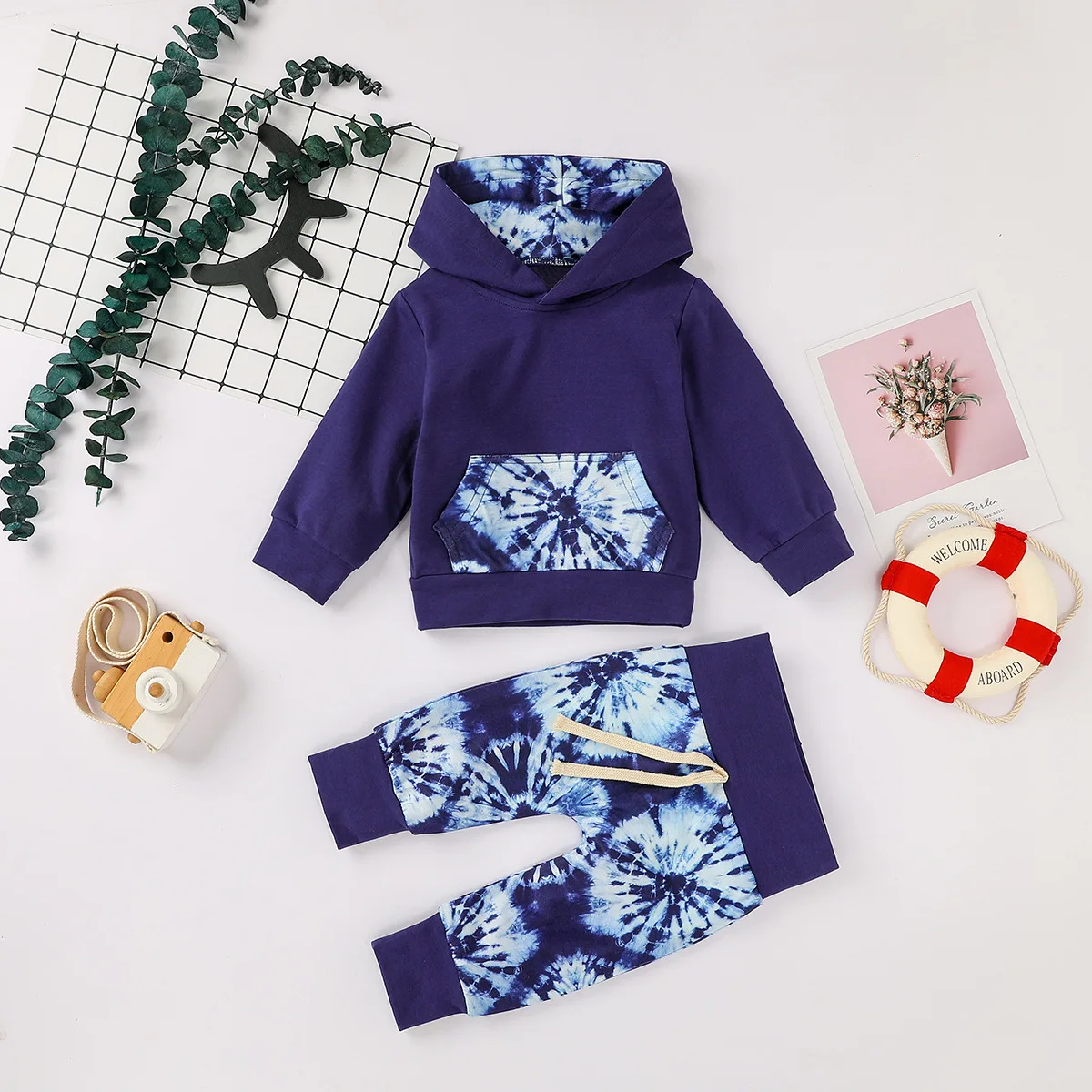 

0-24M Kids Newborn Baby Boys Girls Cotton Clothes Fall Spring Long Sleeve Hooded Tops+Pants Outfits Toddler Baby Tie-Dye Clothes