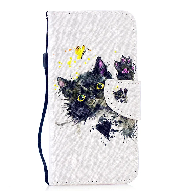 Кота из искусственной кожи чехол-бумажник флип-чехол для телефона для samsung Galaxy S10e S10 S9 S8 S7 S6 край J3 J5 J7 Pro A8 A6 плюс A9 крышка - Цвет: Cat Butterfly