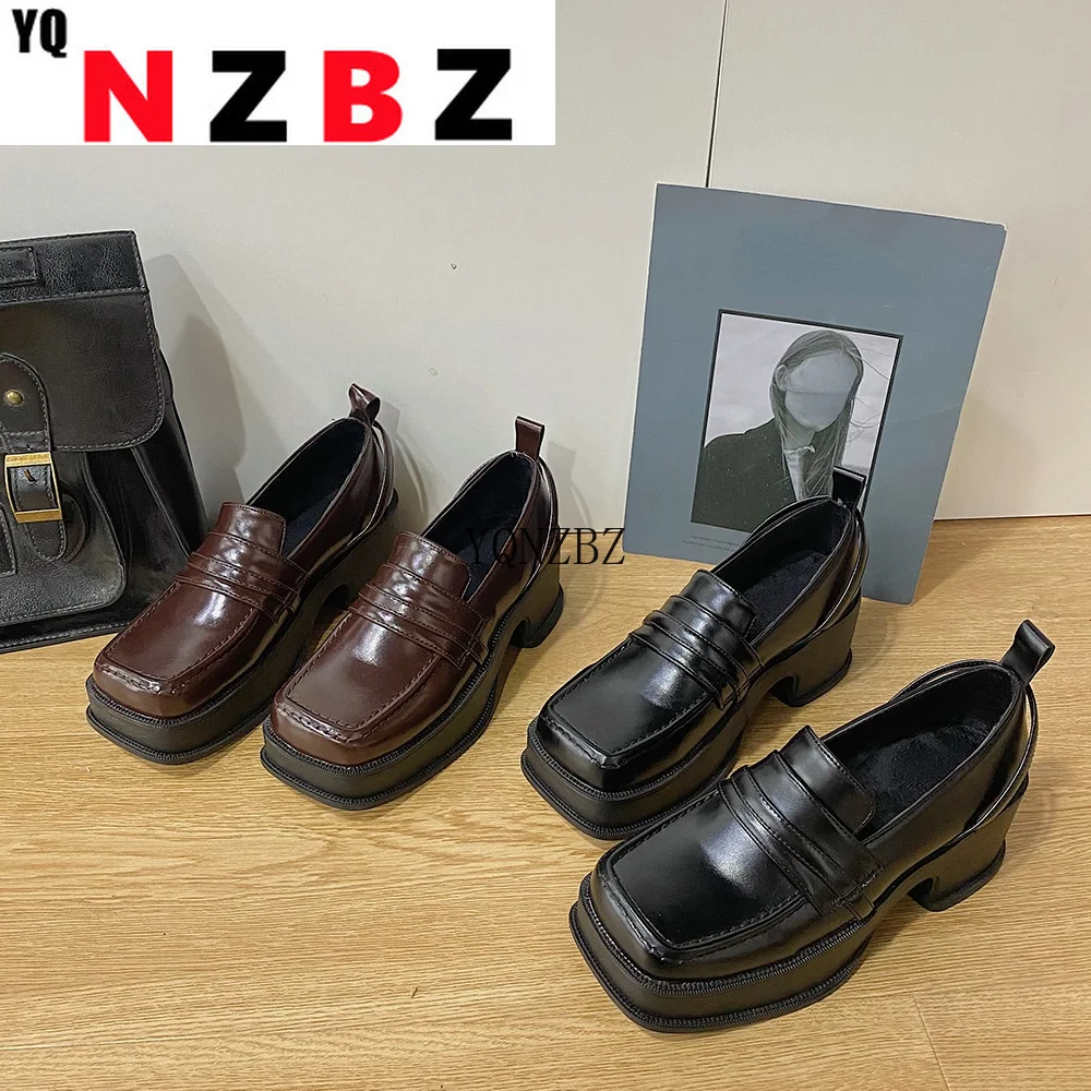 

Chunky Loafers Women Thick Heel Platform Pu Leather Shoes Fashion Ankle Boots Fall Designer Pumps Square Head JK Uniform Shoes