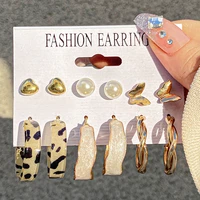 new retro c shaped earrings set 6 pairs of creative personality dripping oil leopard earrings love butterfly earrings