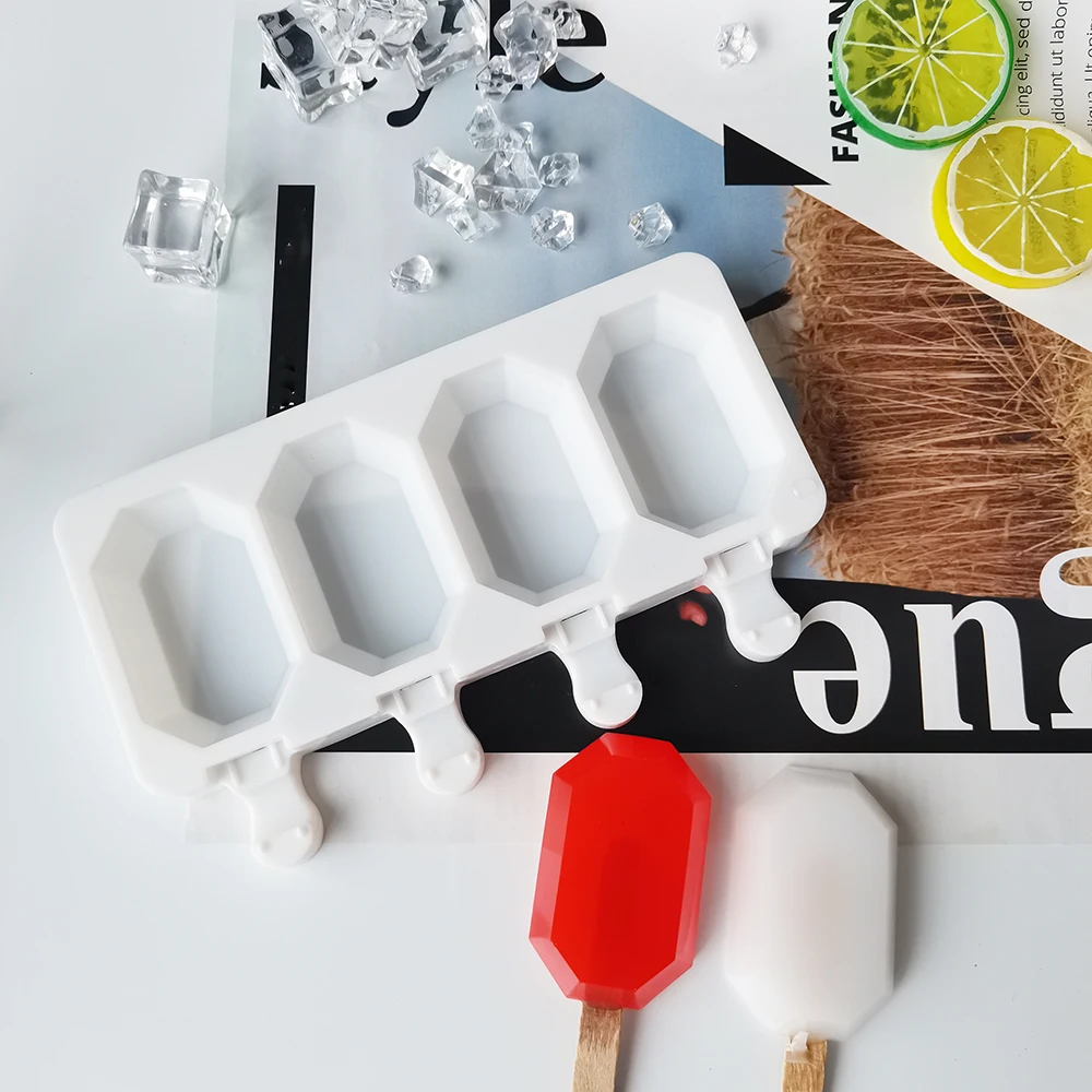 

Silicone Ice Cream Mold DIY Homemade Popsicle Moulds Freezer 4 Cell Small Size Ice Cube Tray Popsicle Barrel Makers Baking Tools
