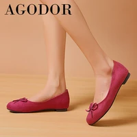agodor 2021 spring ballet flats women shoes bow round toe flat dress shoes shallow slip on female daily footwear beige size 48