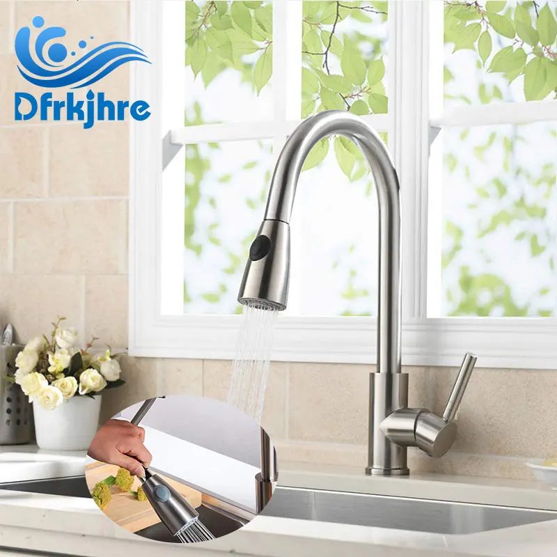 Смеситель для кухни из никеля Dfrkjhre с одной ручкой вытяжной кухонный кран одним