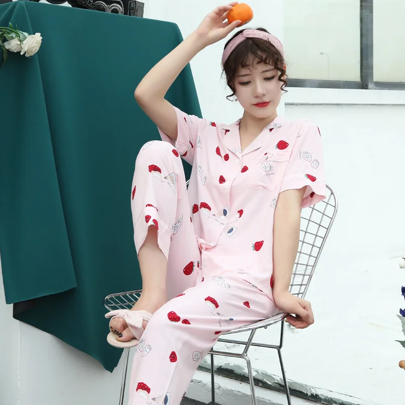 Spring Summer New Pajamas Women's Short Sleeve Nightwear Loose Cardigan Thin Home Wear Suit Lady Sleepwear Female Sleeping Wear