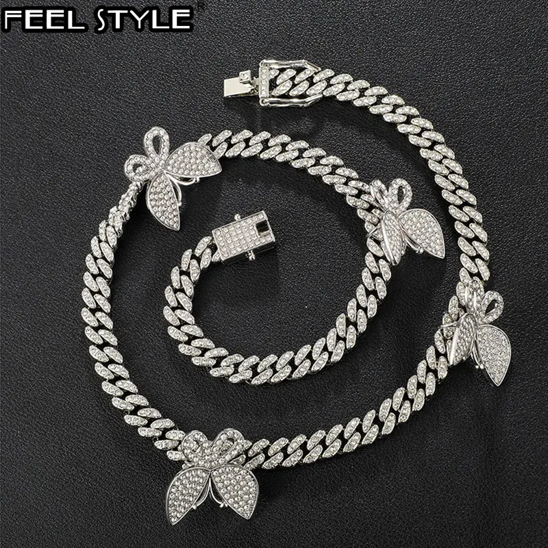 

Цепь Майами мужская из кубинской цепи, украшение в стиле хип-хоп, AAA, украшение с цирконием стразы, с бабочкой, 8 мм