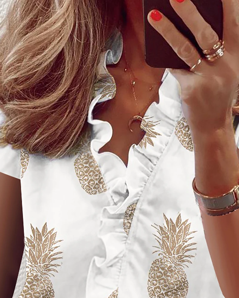 Женская элегантная повседневная блузка с рукавами-крылышками и принтом ананаса