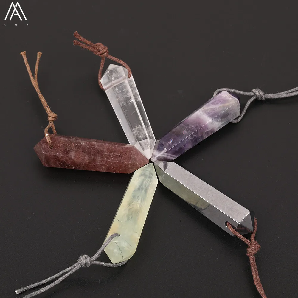 5pcs/Lot Random Sales Natural Gems Stone Double Point Pendants Necklace Hexagon Quartz Crystal Jewelry Findings FZ-77AMAB | Украшения и