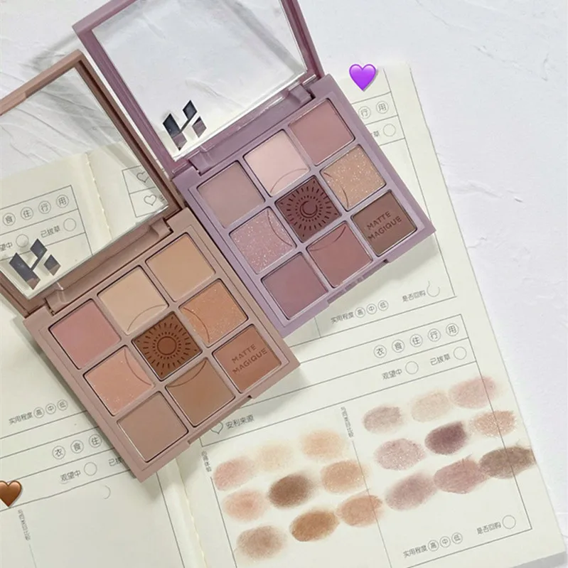 Палетка теней для век 9 цветов матовое стекло с перламутровым эффектом макияж