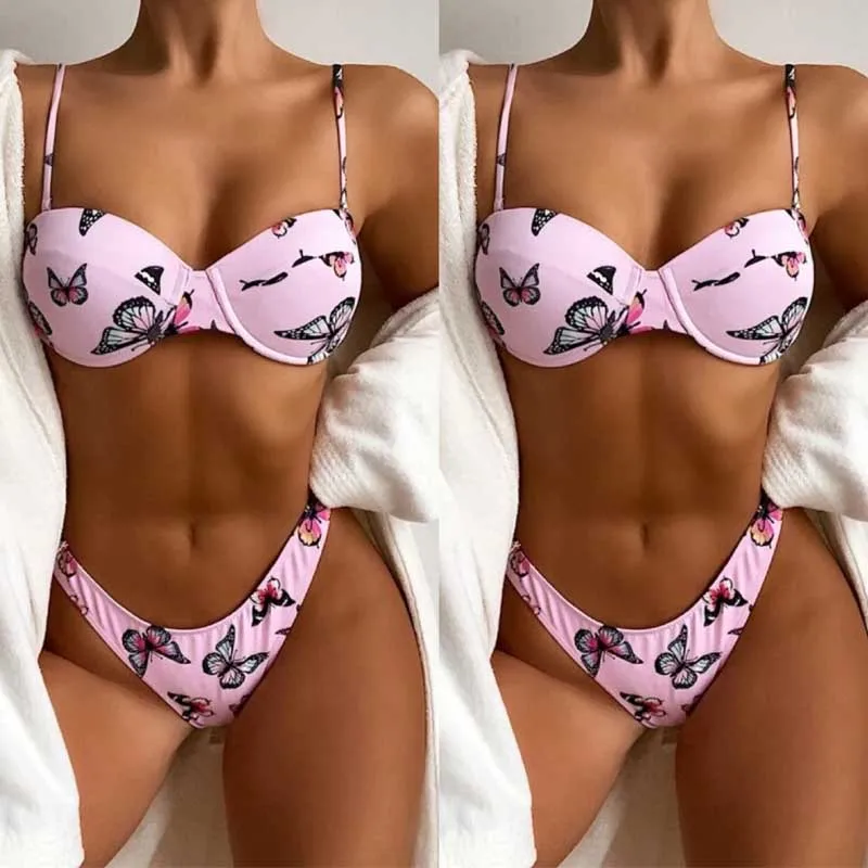 

Push up bikini Butterfly print swimsuit women High cut swimwear female Sexy bathing suit beach wear swim suit summer new