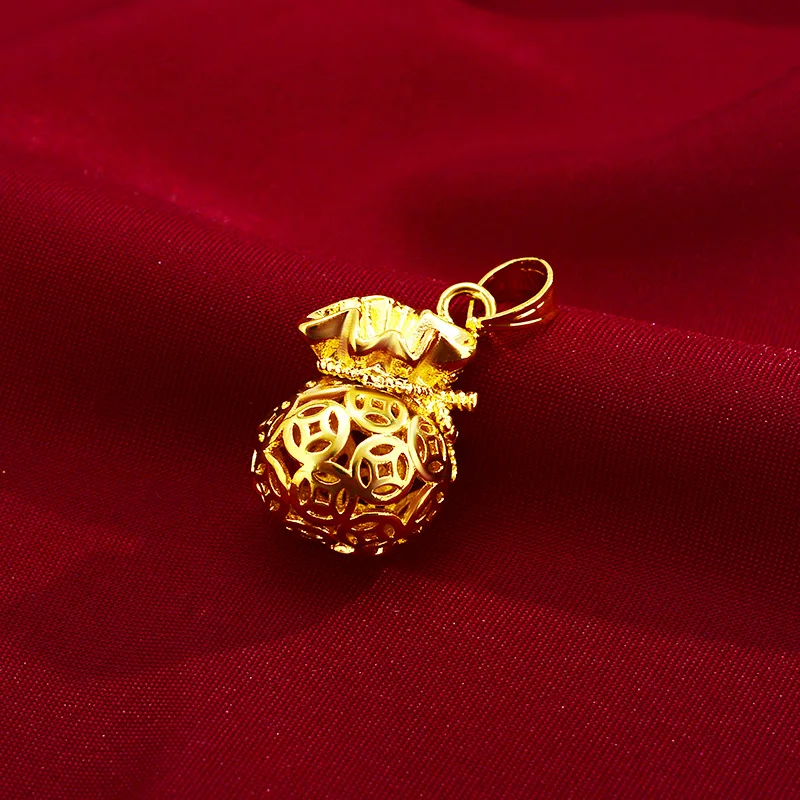 Модный 14K золотой кулон для женщин счастливый кошелек желтое золото Ожерелье