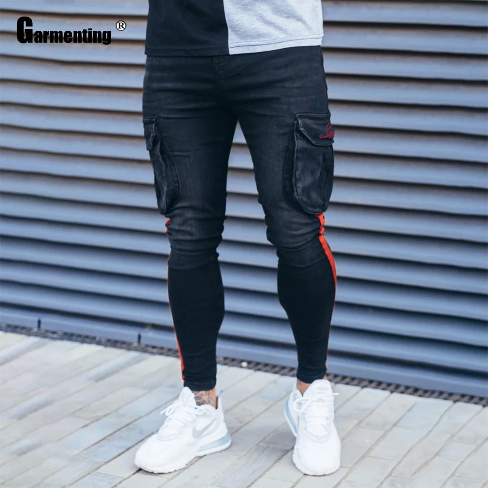 Plus Size 3xl Mens Jeans Striped Demin Pants Skinny Jeans Men Fashion 2021 Multi-pocket Pants Streetwear Sexy Male Denim Jeans