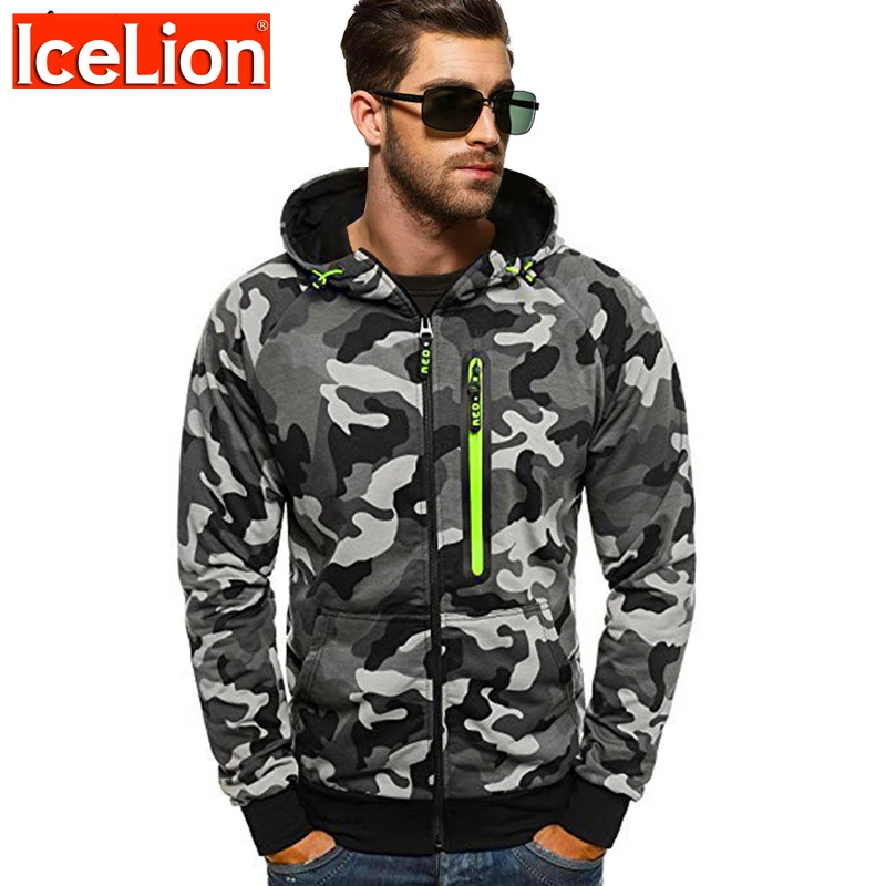 

IceLion 2023 Camouflage Hoodies Men Zipper Cardigan Sweatshirts Hooded Sportswear Spring Fashion Casual Slim Tracksuit