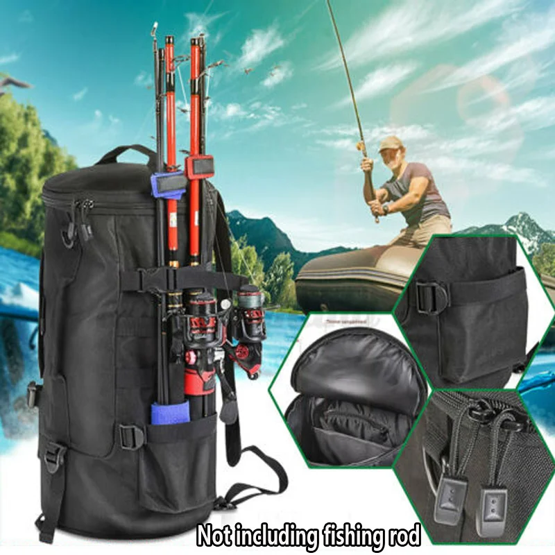 

Multifunction Shoulder Fishing Bag Large Capacity Cylindrical Tackle Storage Climbing Outdoor Backpack for Men Women