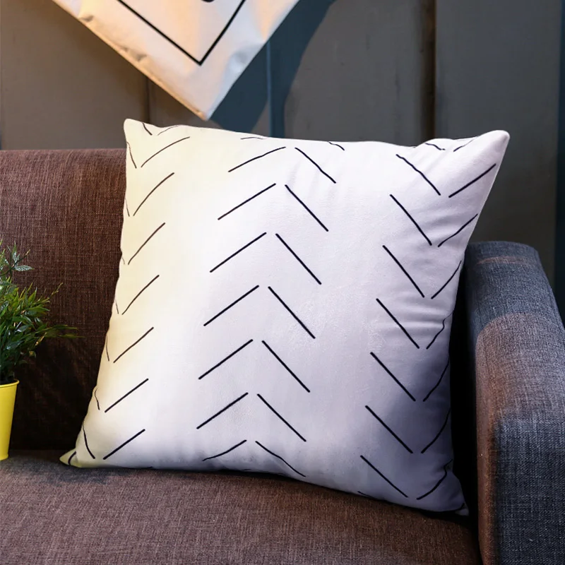 Наволочка в скандинавском стиле черная серая Геометрическая наволочка льняная