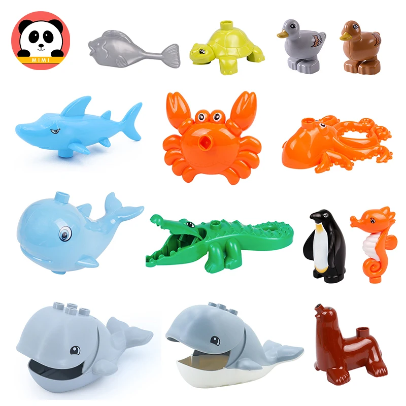 Большие строительные блоки модель водных животных крокодил рыба аксессуары