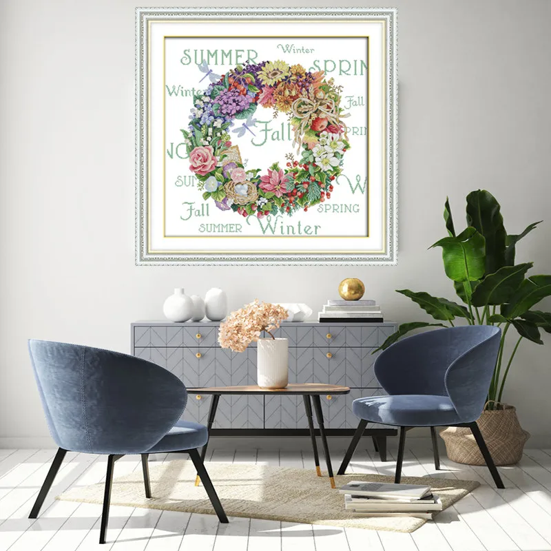 Набор для вышивки крестиком венок всех сезонов joy Sunday печать на холсте рукоделие