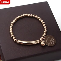 fantastic eternal love new york stainless steel ball beads bracelet for women circle tag charm stretch strand bracelet