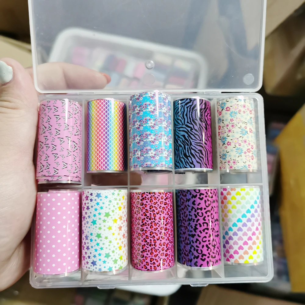 

4*100cm Trendy Gradient Leopard Nail Transfer Foil Zebra Print Unique Tips Wraps Rainbow Marble Cheetah Further Nail Foil 10roll