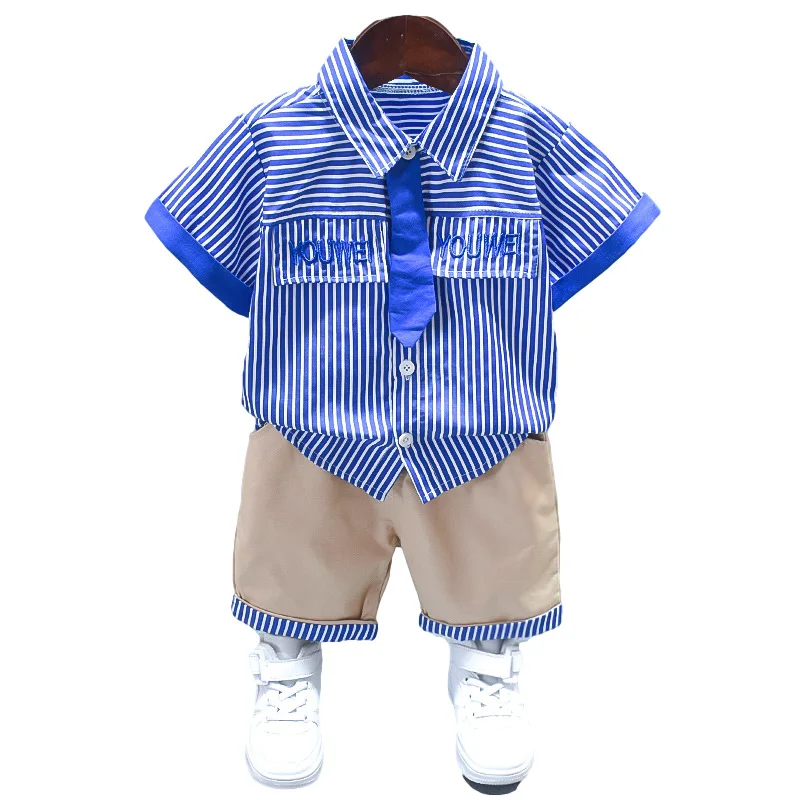 

Summer Children Boys Clothes 2021 Kids Sets 2Pcs/Set Short Sleeves T-Shirt Toddler Suits Stripe Shorts Child Clothes Suit