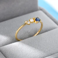 blue zircon rings for women girls gold silver color stainless steel female engagement wedding ring finger jewelry anillos mujer