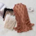 JuneRain Осенняя Женская водолазка с длинным рукавом кружевная рубашка Сексуальная Блузка женская облегающая блузка прозрачная сетчатая Женская эластичная рубашка Топы