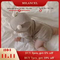 milancel 2021 baby clothing set todddler bodysuit set and option hat striped bodysuit and high waist pants baby suit