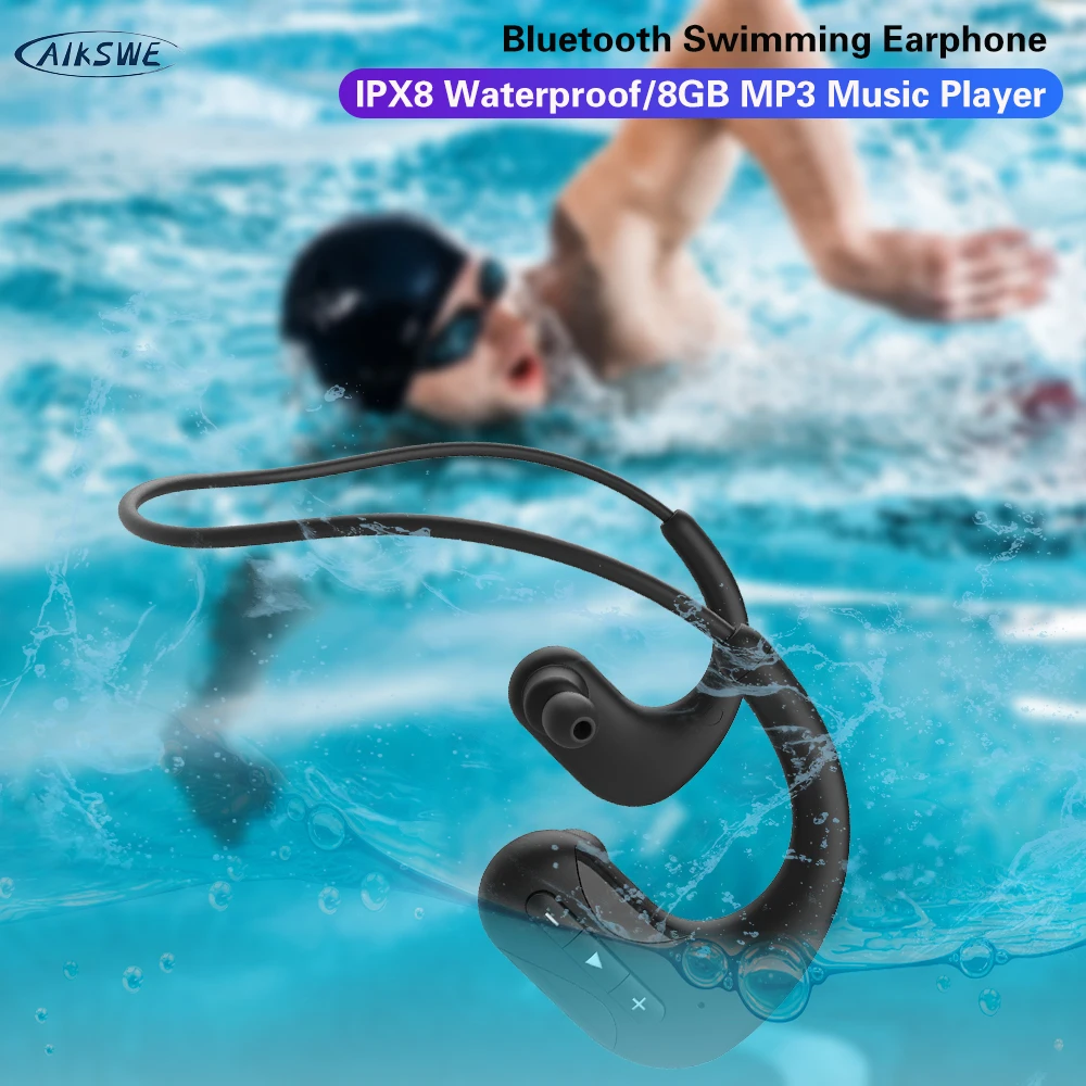 Беспроводные наушники AIKSWE для плавания Bluetooth 8 ГБ IPX8 водонепроницаемые MP3