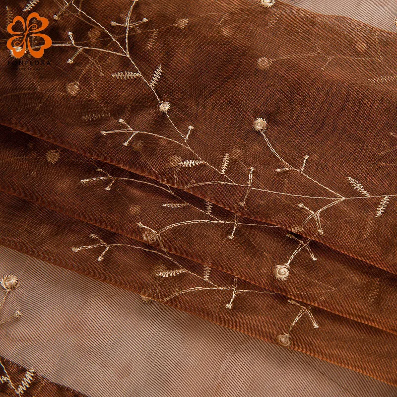 

Embroidered Window Tulle Curtains for Living Room Golden Leaves Sheer Curtain Kids Bedroom Transparent Yarn Voile Organza Panel