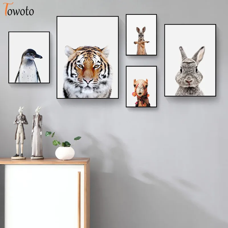 Картина на холсте с принтом животных пингвин Зебра кенгуру кролик сафари детская