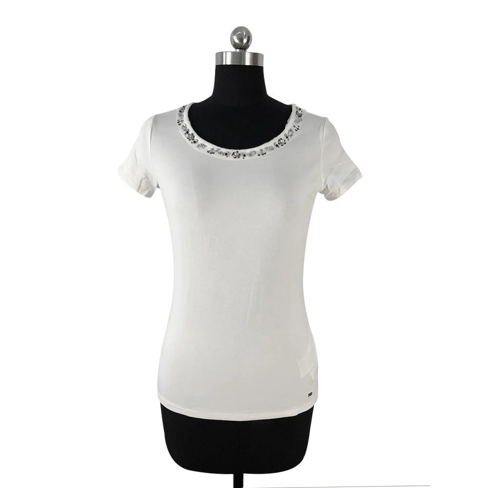 

Women's Casual Studded Round Neck Short Sleeve Top Slim Fit Tee Shirt For Summer