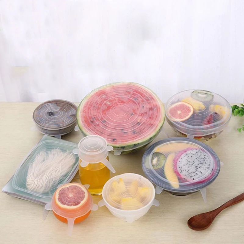 

Герметичная пищевая обертка, 3/6 шт., силиконовая крышка для пищевых продуктов, многоразовая герметичная чаша для сохранения свежести, эласт...