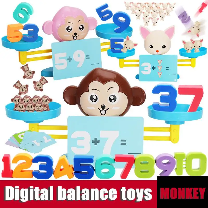

Monkey Digital Balance Scale Toy Early Learning Balance Children Enlightenment Digital Addition and Subtraction Math Scales Toys