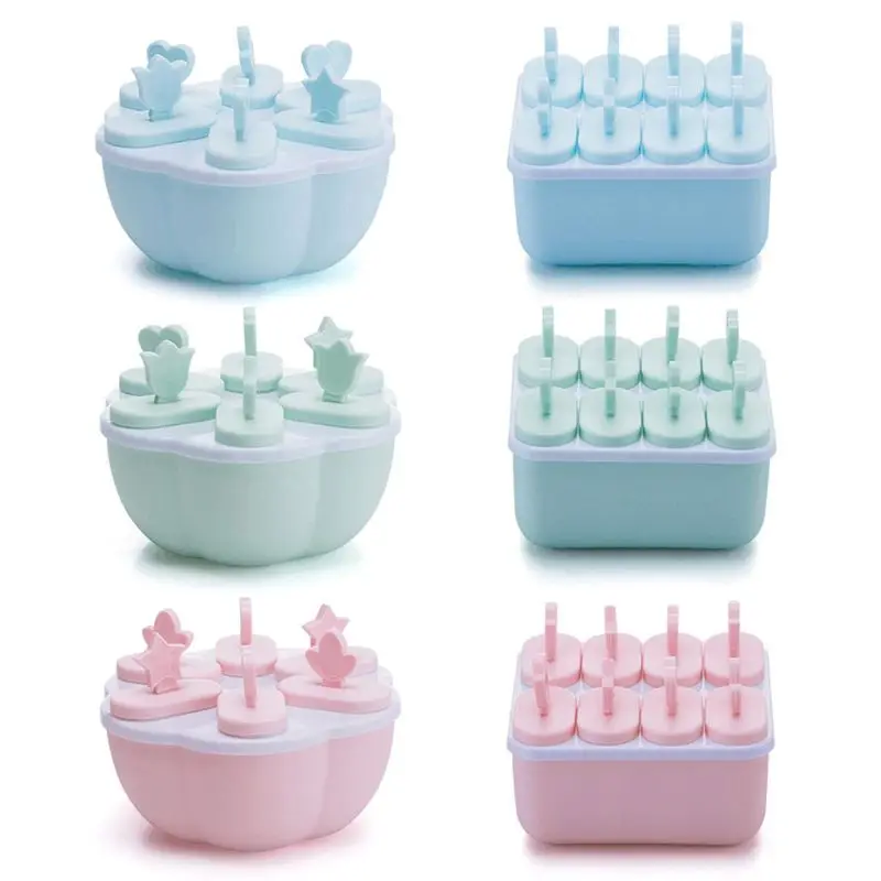 

2021 New 6/8 Grids Ice Cream Mould Round/Sqare Popsicle Molds Summer Household DIY Ice Lolly Tray