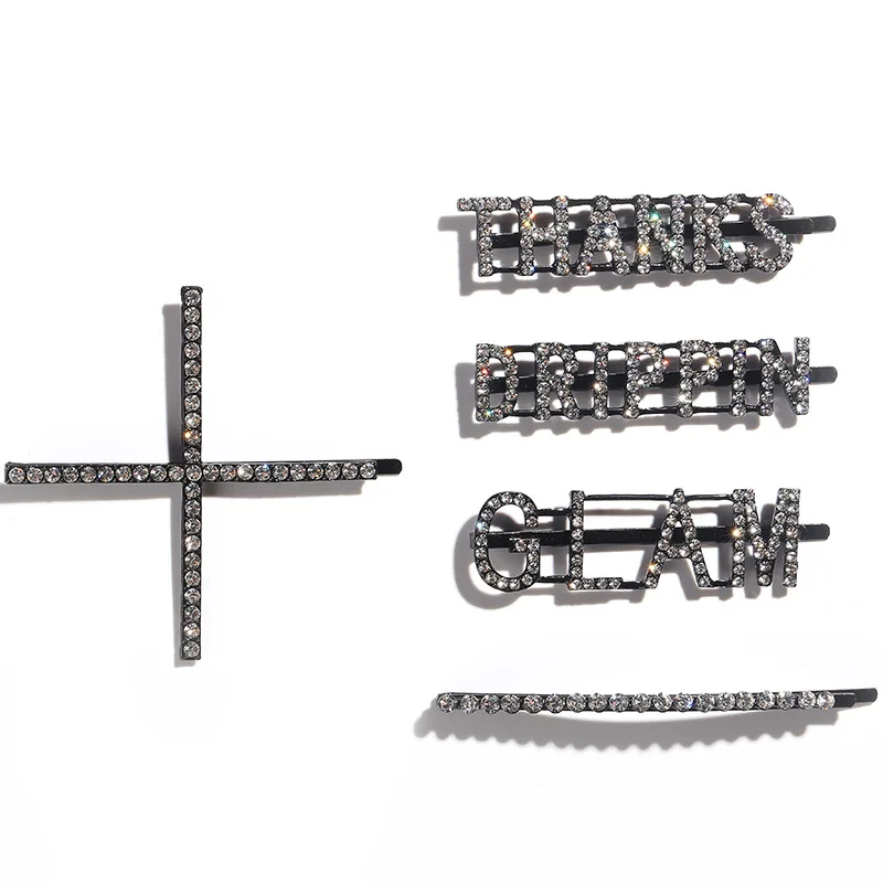 Стразы металлические заколки в виде букв для волос женщин шпильки девочек черные