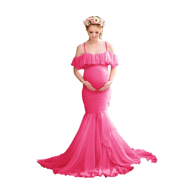 

Mermaid Maternity Dresses For Photo Shoot Pregnant Women Pregnancy Dress Photography Props Sexy Off Shoulder Maxi Maternity Gown