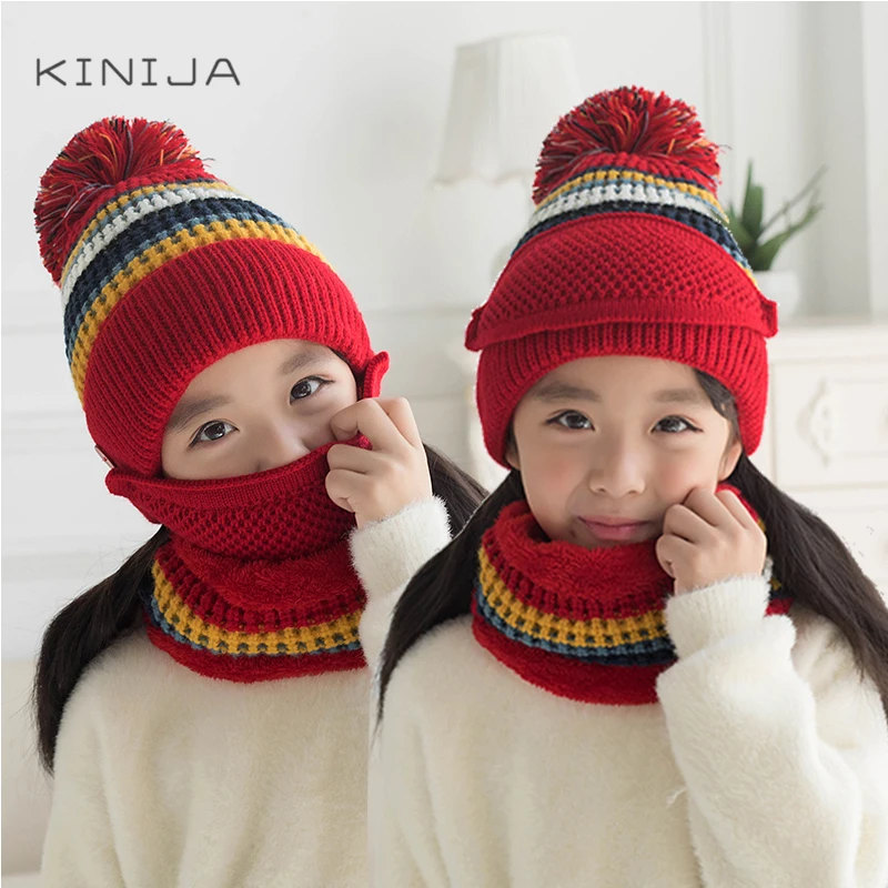 Зимняя Детская плюшевая утолщенная искусственная маска облегающие шапки из трех