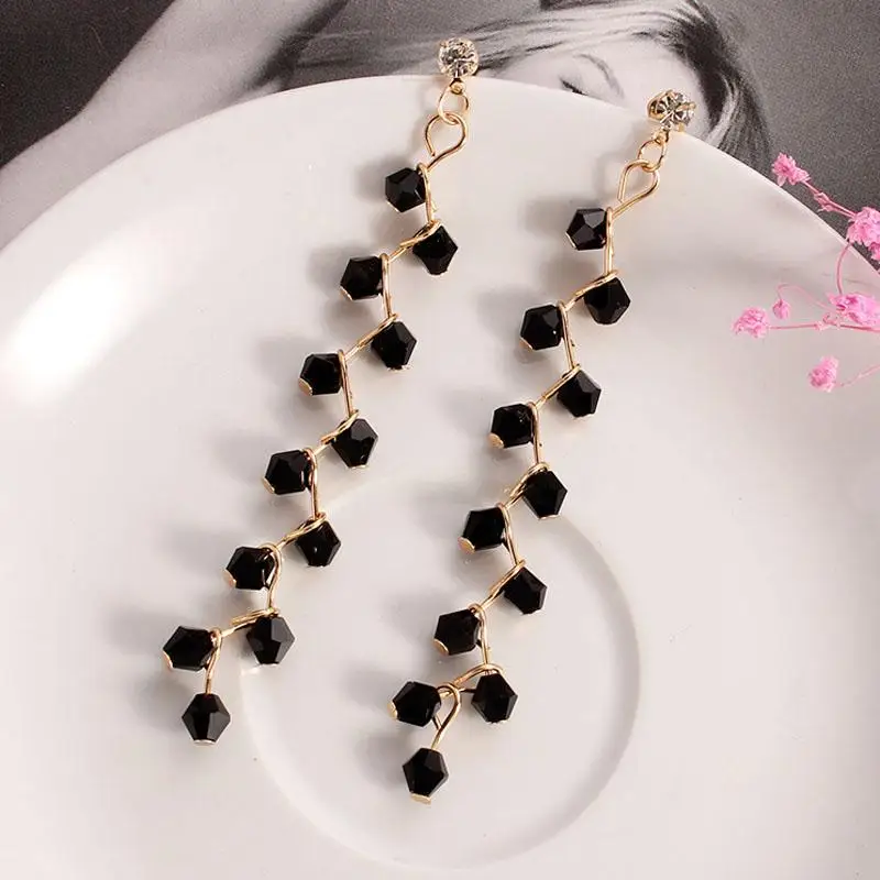 

New Korean Women Ladies Long Tassel Earrings Crystal Dangle Drop Earrings Eardrop Jewelry Gift